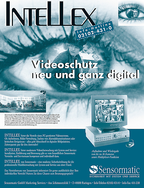 Sensormatic - Produktanzeige für Intellex in Magazin Dynamik im Handel, Format 188 x 245 mm, zweifarbig von Tomm Everett